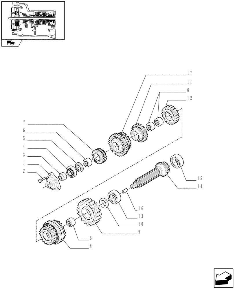 Схема запчастей Case IH FARMALL 90 - (1.28.1/04[03]) - POWER SHUTTLE E SERVO PTO FOR DIFF. LOCK - SYNCHRONIZER AND DRIVEN SHAFT (VAR.330120-331120) (03) - TRANSMISSION