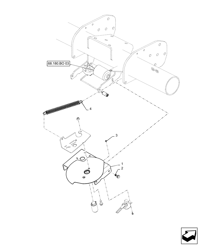 Схема запчастей Case IH RB465 - (68.180.BO[02]) - VAR 726738, 726963, 726964 - TWINE PIVOT MOUNT, P,I.N. YGN190280 & PRIOR (68) - TYING/WRAPPING