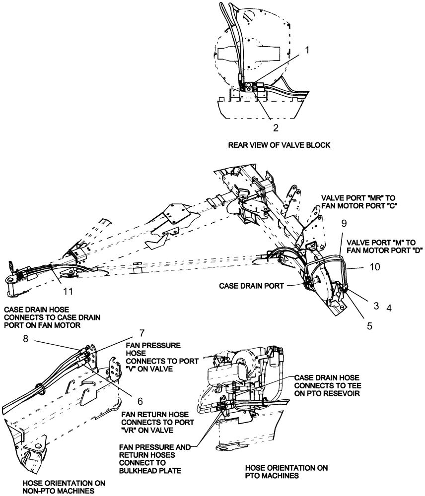 Схема запчастей Case IH 1250 - (35.138.08) - HYDRAULICS - VALVE AND VACUUM FAN HOSE - 12 ROW, NON-AFS (35) - HYDRAULIC SYSTEMS