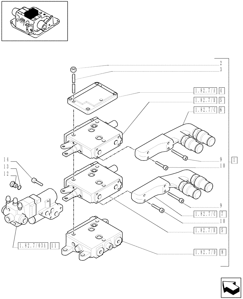 Схема запчастей Case IH MXU100 - (1.82.7/09[02]) - (VAR.258) 2 CONTROL VALVES WITH TRAILER BRAKE VALVE AND ASSOCIATED PARTS (07) - HYDRAULIC SYSTEM