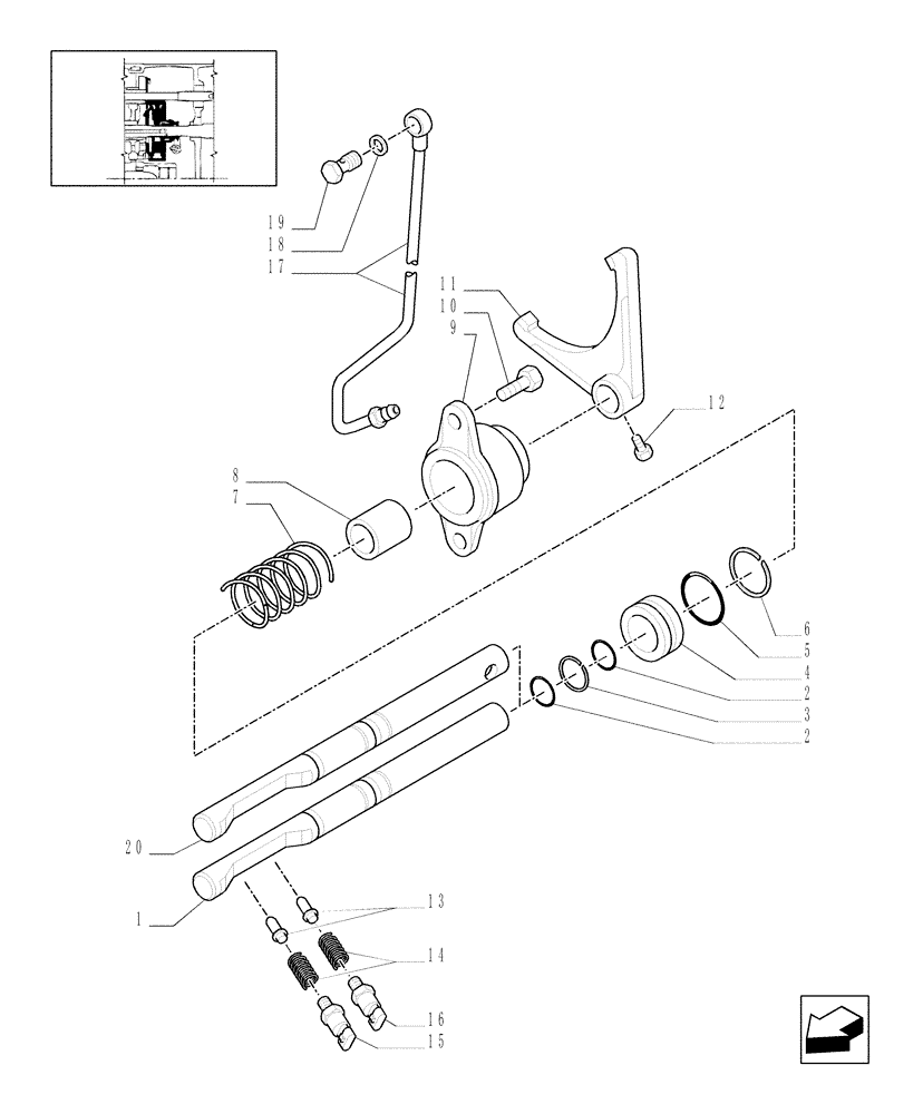 Схема запчастей Case IH MXU100 - (1.32.3/02[02]) - (VAR.100/2) CREEPER TRANSMISSION FOR TRANSMISSION 16X16 - CONTROL REDUCTION (03) - TRANSMISSION