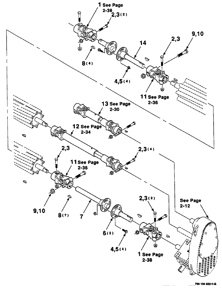 Схема запчастей Case IH 625 - (2-24) - DRIVE ASSEMBLY, 14 FOOT (58) - ATTACHMENTS/HEADERS