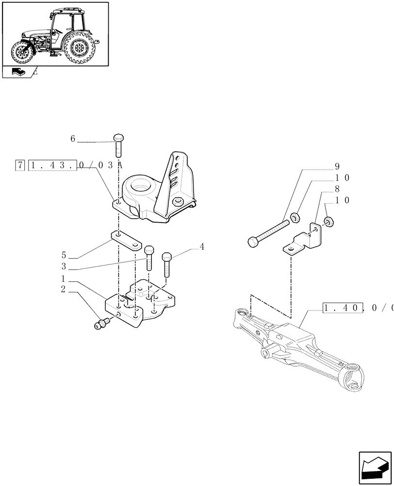 Схема запчастей Case IH FARMALL 65C - (1.43.0/04[02]) - WIDE DYNAMIC FRONT FENDERS (4WD) - SUPPORTS (VAR.330486) (04) - FRONT AXLE & STEERING