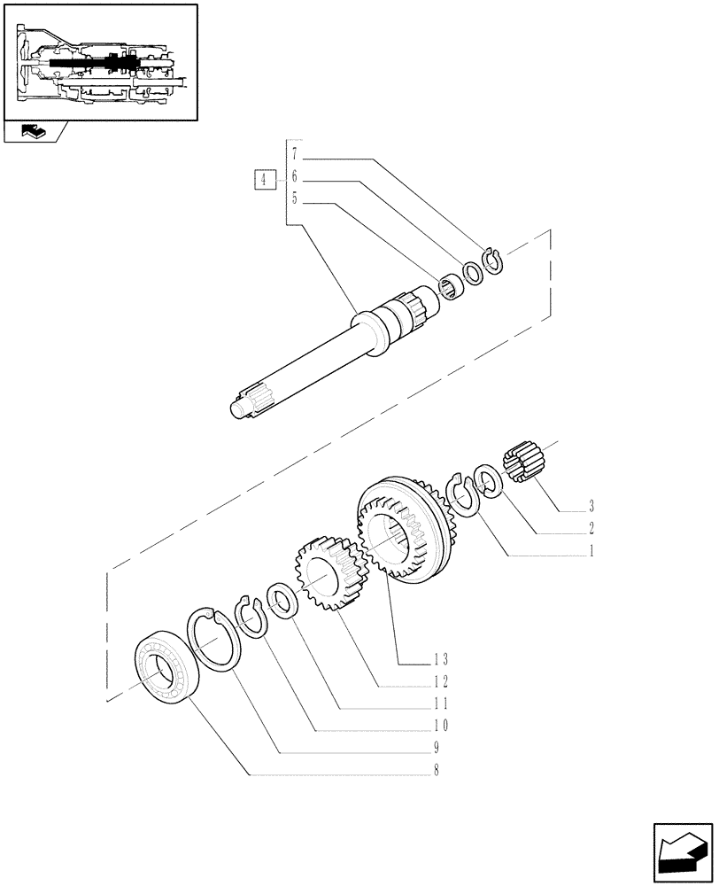 Схема запчастей Case IH FARMALL 105V - (1.28.1/02[01]) - HI-LO GEAR BOX GEARING - CLUTCH SHAFT (VAR.330275-331275 / 743510; VAR.330273) (03) - TRANSMISSION