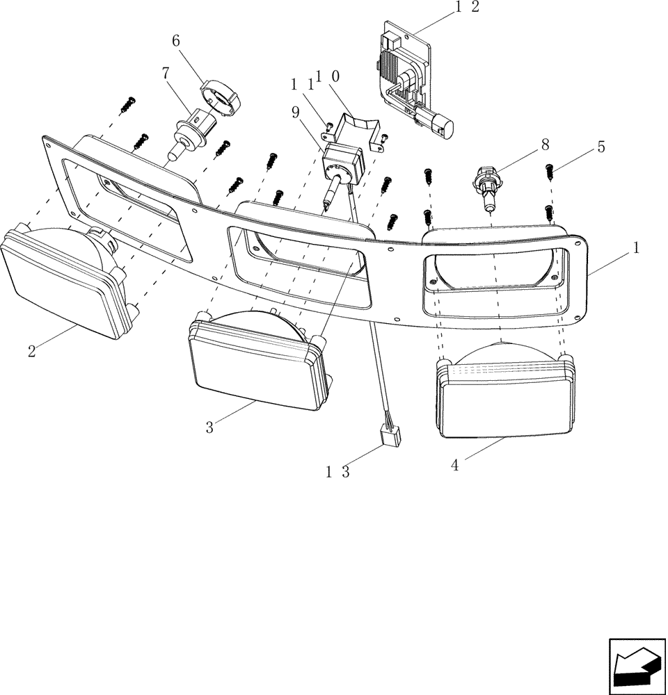 Схема запчастей Case IH 2588 - (55.404.04[02]) - LAMP ASSY - DRIVE AND FLOOD - HID (IF EQUIPPED) - ASN HAJ303987 (55) - ELECTRICAL SYSTEMS