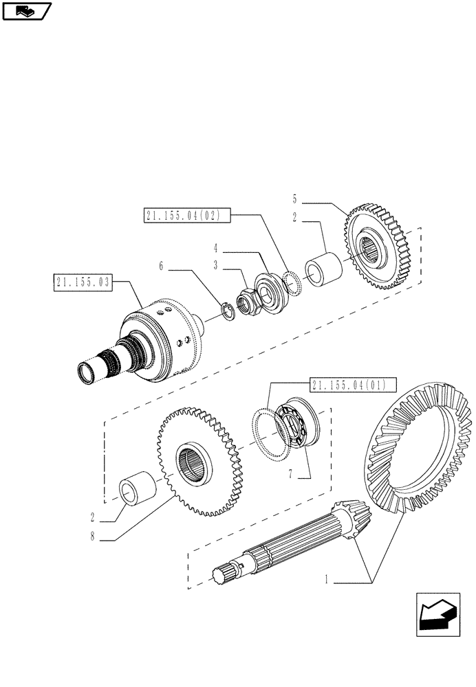 Схема запчастей Case IH MAGNUM 180 - (21.148.04) - CENTRAL REDUCTION GEARS, BEVEL GEARS, WITH CONTINUOUSLY VARIABLE TRANSMISSION (21) - TRANSMISSION