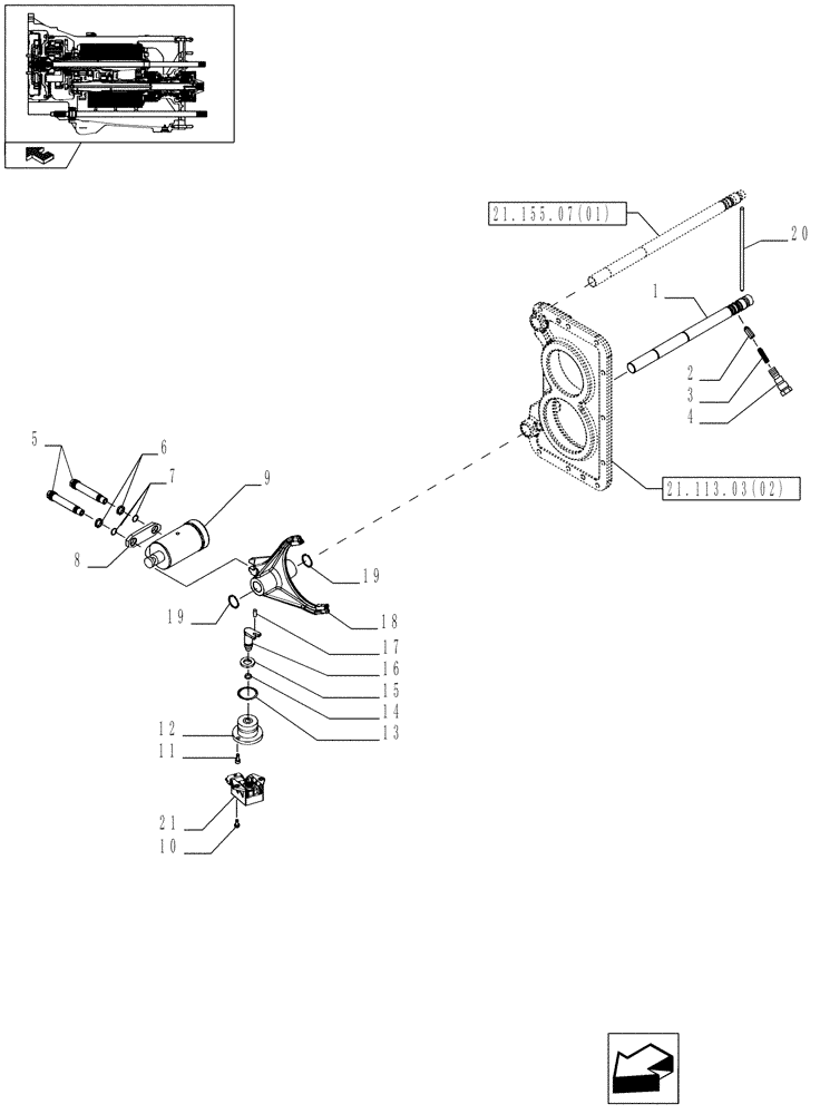 Схема запчастей Case IH MAGNUM 210 - (21.155.07[02]) - TRANSMISSION 50KPH & 40KPH ECONOMY - RANGE GEARSHIFT MECHANISM - II, R1, WITH CONTINUOUSLY VARIABLE TRANSMISSION (21) - TRANSMISSION