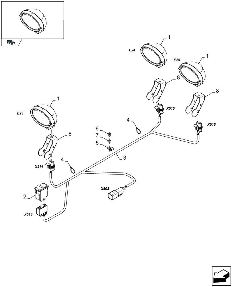 Схема запчастей Case IH LB333R - (06.18[01]) - LIGHTS, KNOTTER AND NEEDLE YOKE (06) - ELECTRICAL SYSTEMS