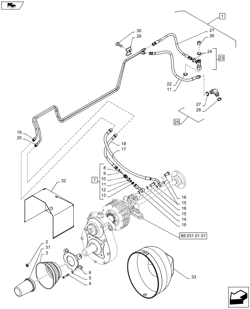 Схема запчастей Case IH PUMA 145 - (88.031.01[02]) - DIA KIT, FRONT POWER TAKE-OFF - GUARDS AND PIPES (88) - ACCESSORIES