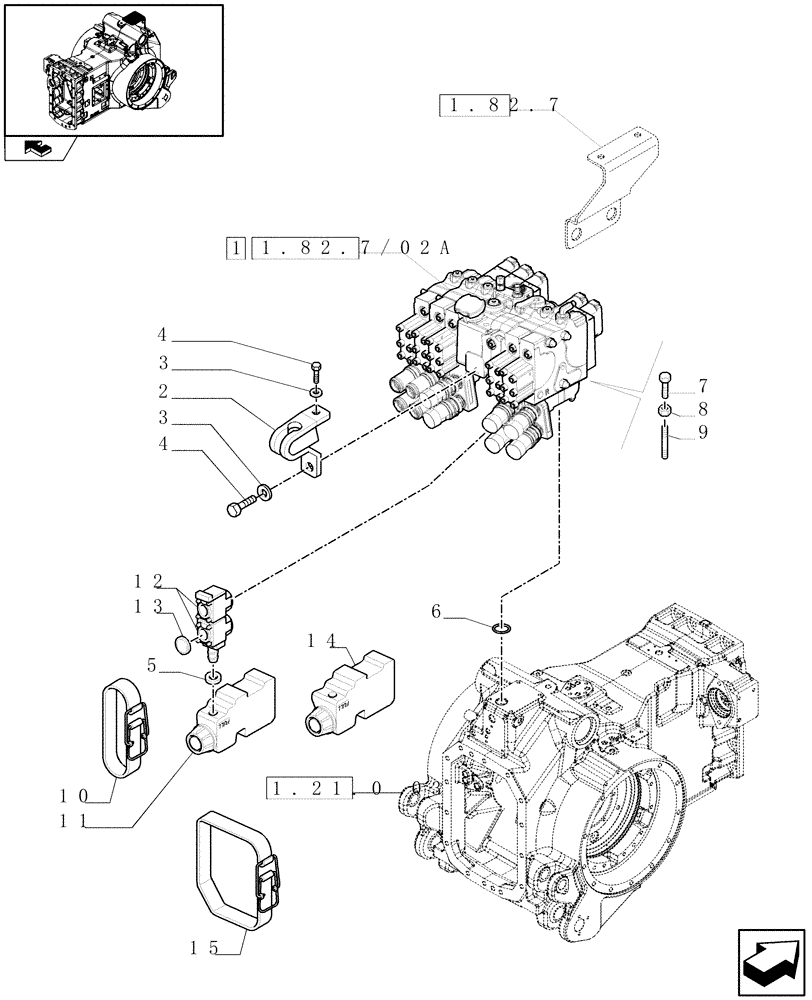 Схема запчастей Case IH PUMA 210 - (1.82.7/02) - (VAR.252) REAR ELECTRONIC REMOTE CONTROL VALVES WITH 5 ELEMENTS (07) - HYDRAULIC SYSTEM