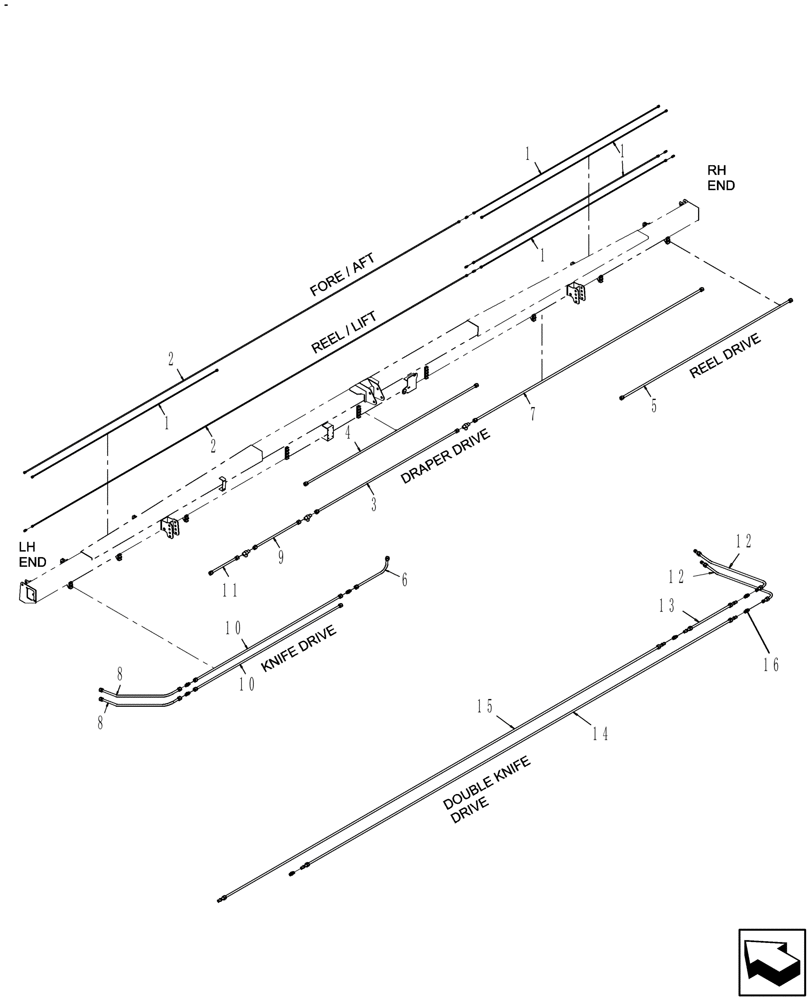 Схема запчастей Case IH DH302 - (20.07.08[05]) - STEEL LINES, DOUBLE SWATH, 30FT, FROM PIN Y9ZB00735 (07) - HYDRAULICS