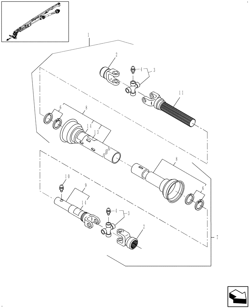 Схема запчастей Case IH DC162F - (01.01) - PRIMARY PTO COMPONENTS, W/DRAWBAR SWIVEL (01) - PTO DRIVE SHAFT