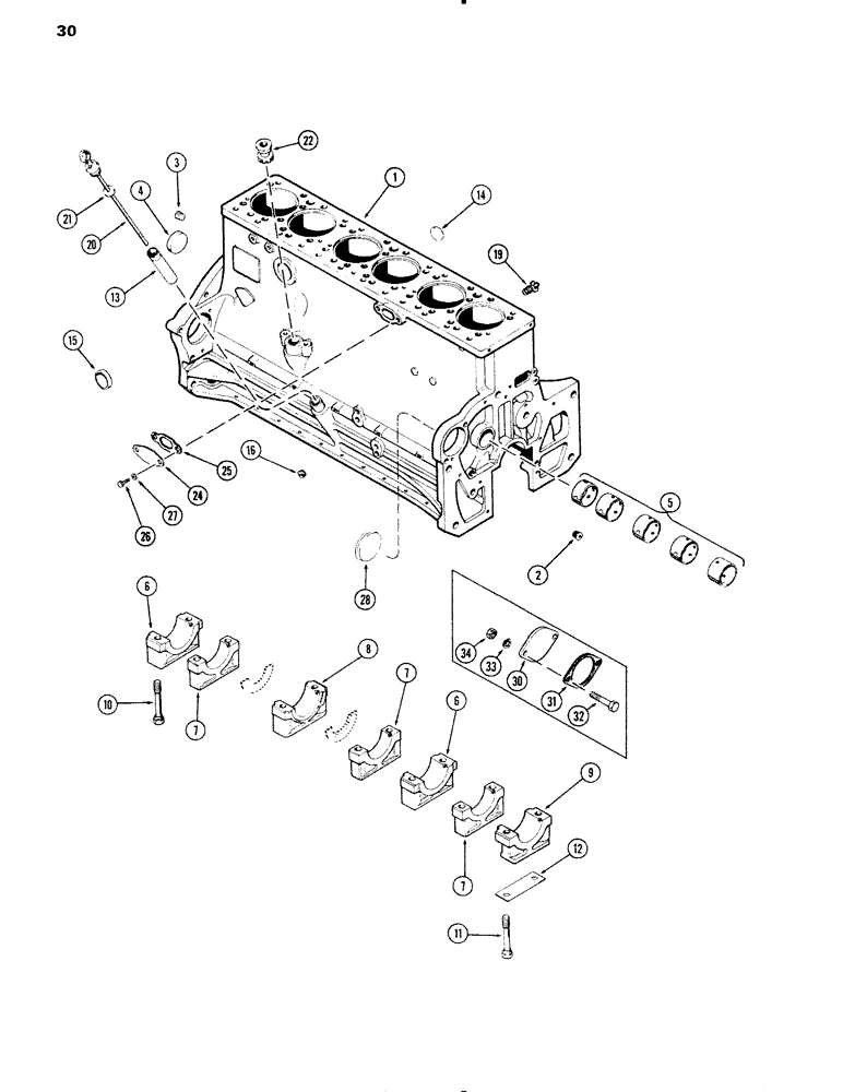 Схема запчастей Case IH 1090 - (030) - CYLINDER BLOCK ASSEMBLY, (451B) DIESEL ENGINE (02) - ENGINE