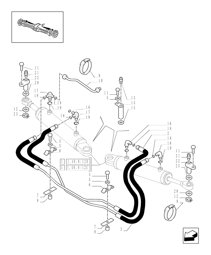 Схема запчастей Case IH MXM155 - (1.40.7/12) - (VAR.463/1) 4WD FRONT AXLE WITH SUSPENSIONS, BRAKE, TERRALOCK, FPS - POWER STEERING CYLINDER (04) - FRONT AXLE & STEERING