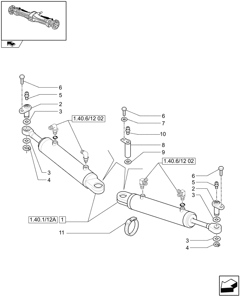 Схема запчастей Case IH PUMA 125 - (1.40.6/12[01]) - (CL.4) SUSPENDED FRONT AXLE W/MULTI-PLATE DIFF. LOCK AND ST. SENSOR - CYLINDERS (VAR.330429) (04) - FRONT AXLE & STEERING