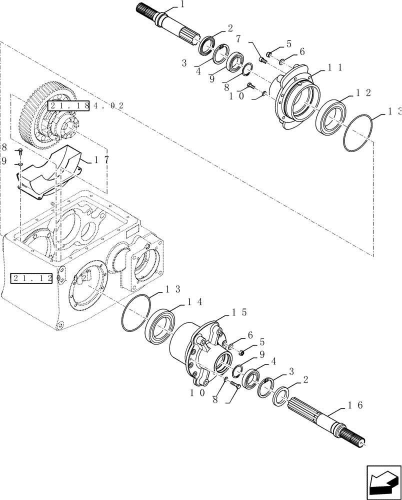 Схема запчастей Case IH 9230 - (21.140.03) - MECHANICAL TRANSMISSION OUTPUT SHAFT (21) - TRANSMISSION