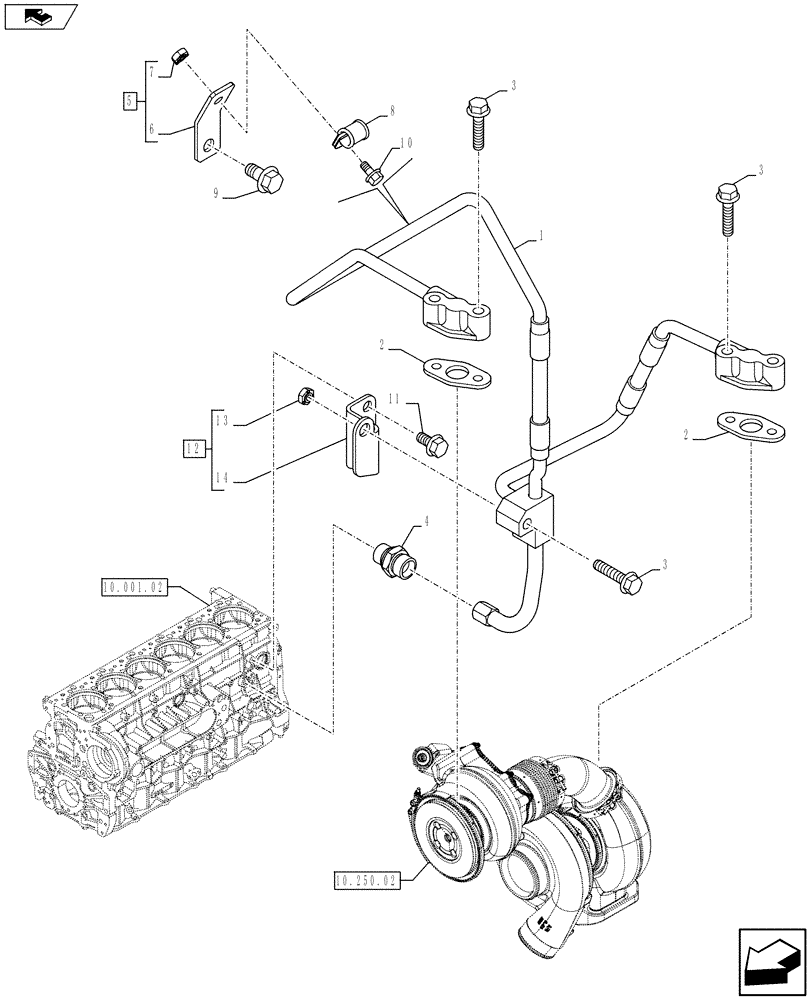 Схема запчастей Case IH F3DFE613A A002 - (10.250.03[01]) - TURBOBLOWER PIPES (504386805) (10) - ENGINE