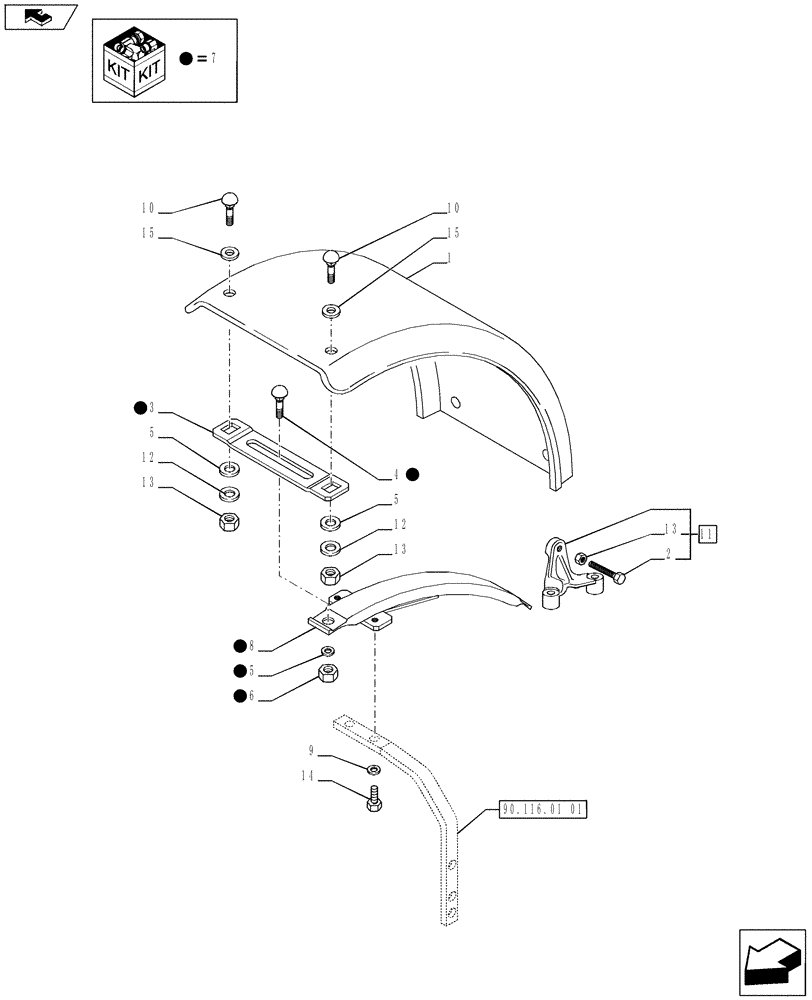 Схема запчастей Case IH PUMA 185 - (90.116.01[02]) - DYNAMIC FRONT FENDERS - FENDERS AND BRACKETS (VAR.720497-728575) (90) - PLATFORM, CAB, BODYWORK AND DECALS