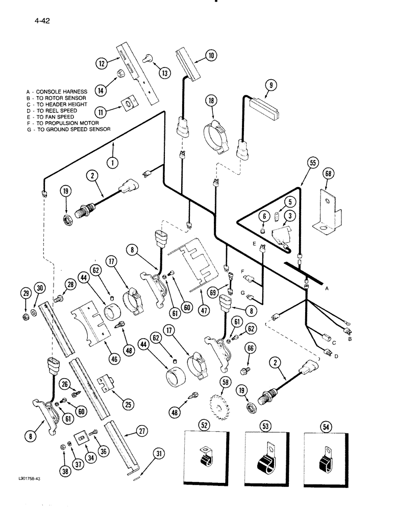 Схема запчастей Case IH 1620 - (4-42) - SHAFT SPEED MONITOR CONTROL, COMBINES WITH STRAW CHOPPER (06) - ELECTRICAL