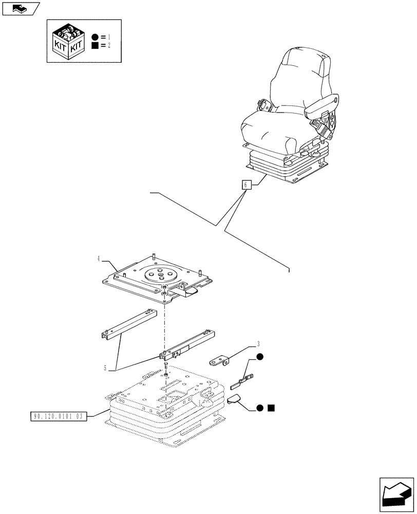 Схема запчастей Case IH PUMA 170 - (90.120.0101[02]) - AIR SEAT WITH SEAT BELT - BREAKDOWN (90) - PLATFORM, CAB, BODYWORK AND DECALS