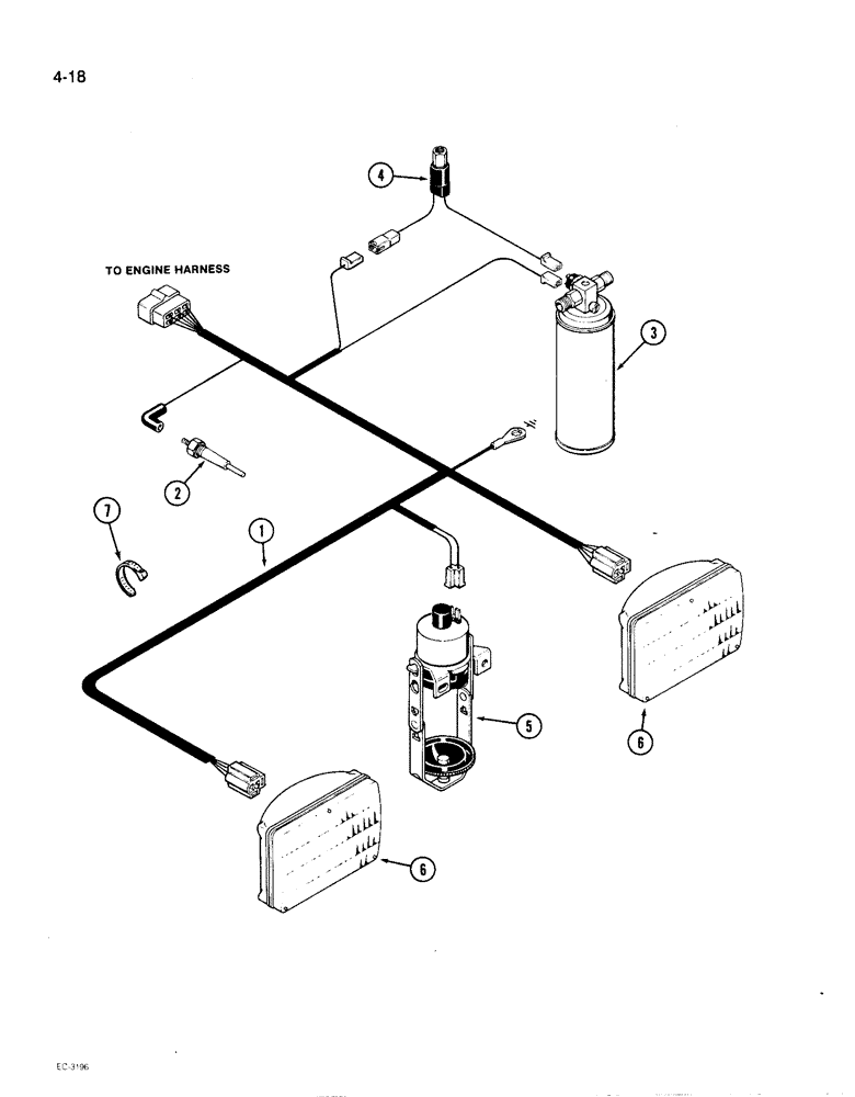 Схема запчастей Case IH 1896 - (4-18) - FORWARD COMPONENT HARNESS (04) - ELECTRICAL SYSTEMS