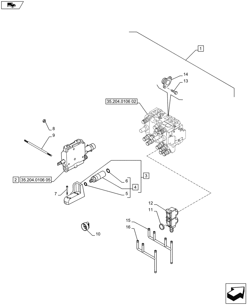 Схема запчастей Case IH PUMA 185 - (88.035.05[02A]) - DIA KIT - MECHANICAL REAR REMOTES - CONTROL VALVE - D7411 (88) - ACCESSORIES