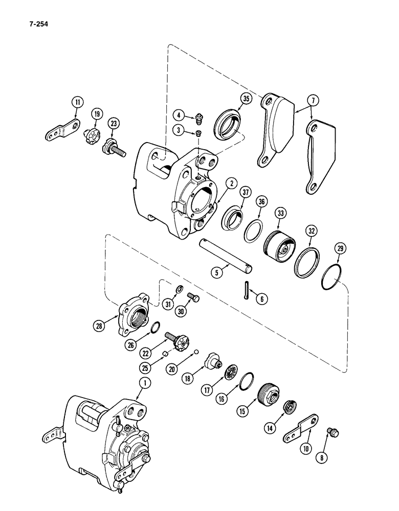 Схема запчастей Case IH 4994 - (7-254) - RIGHT HAND DISC BRAKE CALIPER ASSEMBLY (07) - BRAKES