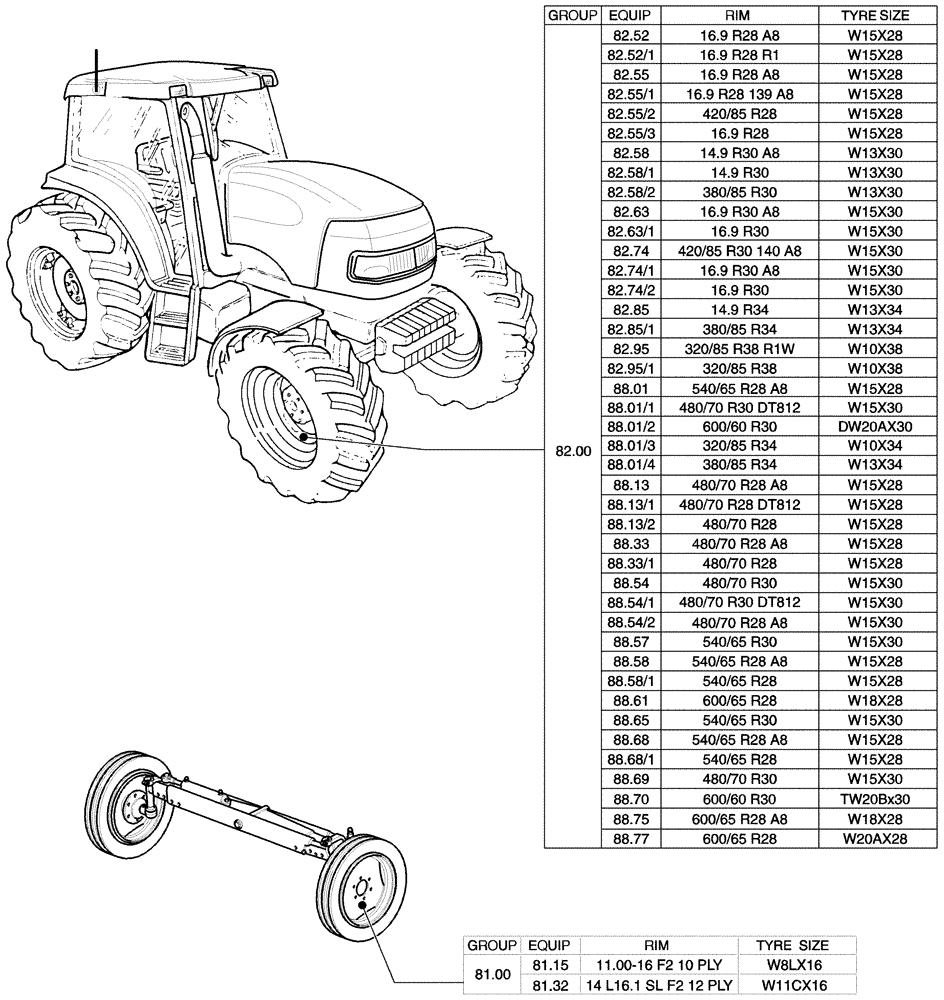 Схема запчастей Case IH PUMA 210 - (80.00[01]) - SEC.11 - TRACTION (11) - WHEELS/TRACKS