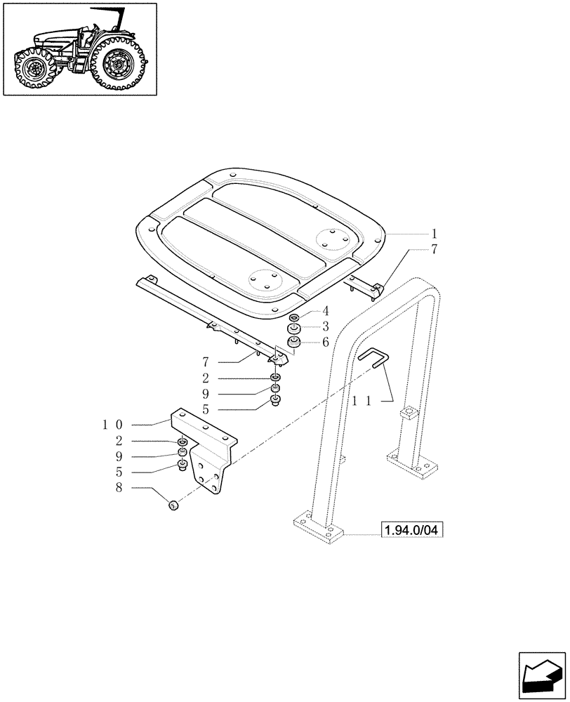 Схема запчастей Case IH MXU110 - (1.94.0/03[01A]) - (VAR.857) HARD TOP - PLATES & SUPPORTS - D5381 (10) - OPERATORS PLATFORM/CAB