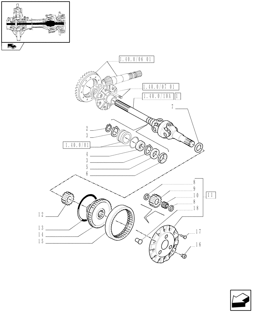 Схема запчастей Case IH FARMALL 80 - (1.40.3/10) - 4WD FRONT AXLE - DIFFERENTIAL GEARS AND SHAFT (VAR.336325) (04) - FRONT AXLE & STEERING