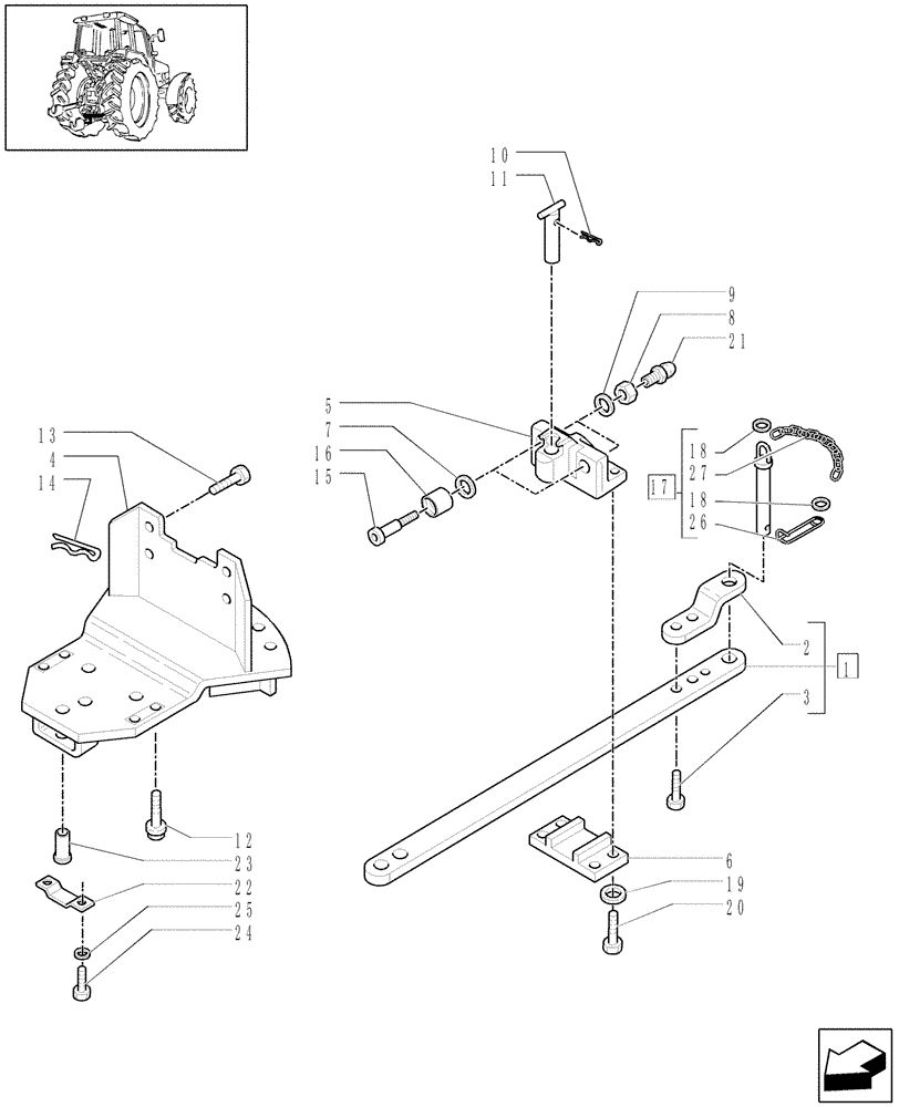 Схема запчастей Case IH MXU110 - (1.89.0/01[01A]) - (VAR.910) TOW-BAR WITH ROLLERS - D6098 (09) - IMPLEMENT LIFT