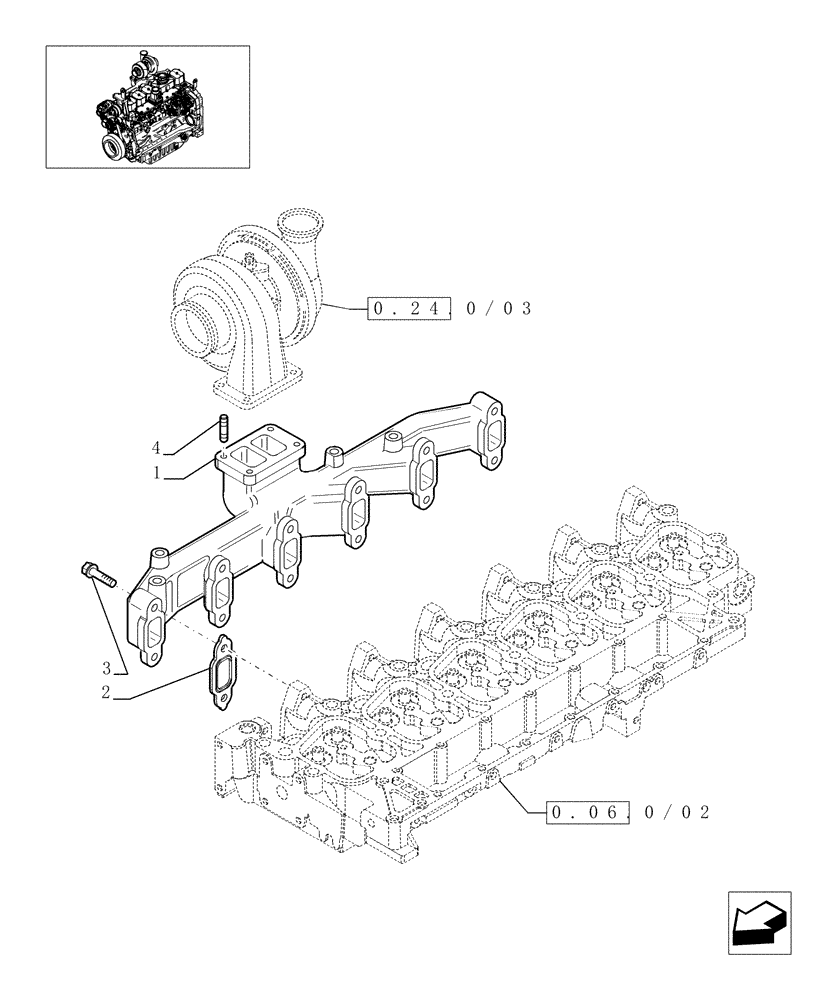 Схема запчастей Case IH MAXXUM 140 - (0.07.7/04) - EXHAUST MANIFOLD (STD + VAR.330003-332115-332116) (01) - ENGINE