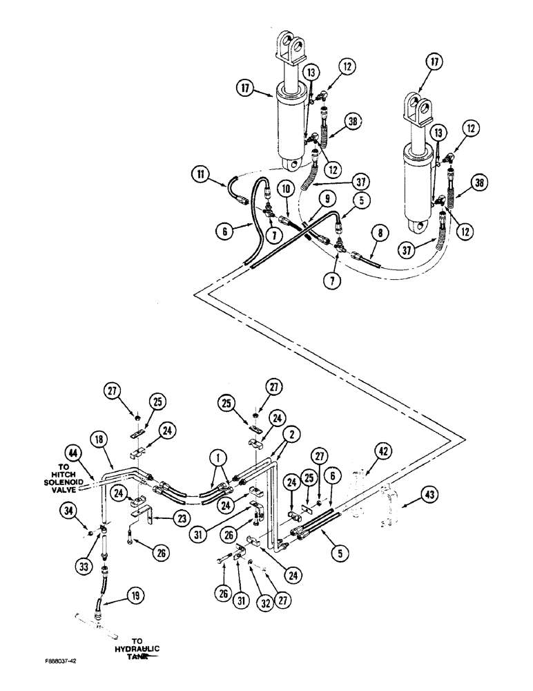 Схема запчастей Case IH STEIGER - (8-26) - THREE POINT HITCH HYDRAULICS, LIFT CYLINDERS AND LINES, PRIOR TO P.I.N. JCB0002092 (08) - HYDRAULICS