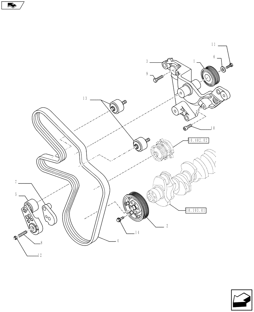 Схема запчастей Case IH F3BFA613A E001 - (10.114.01) - BELT PULLEY DRIVE & COVER (10) - ENGINE