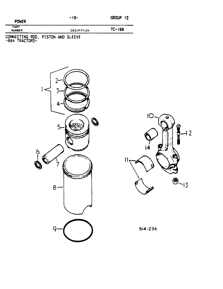 Схема запчастей Case IH 684 - (12-19) - POWER, CONNECTING ROD, PISTON AND SLEEVE, 684 TRACTORS Power