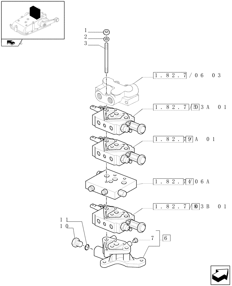 Схема запчастей Case IH FARMALL 85N - (1.82.7/06[01]) - 3 REAR REMOTE VALVES WITH DOUBLE FLOW DIVIDER - REMOTE VALVES (VAR.331391-334391 / 743527) (07) - HYDRAULIC SYSTEM