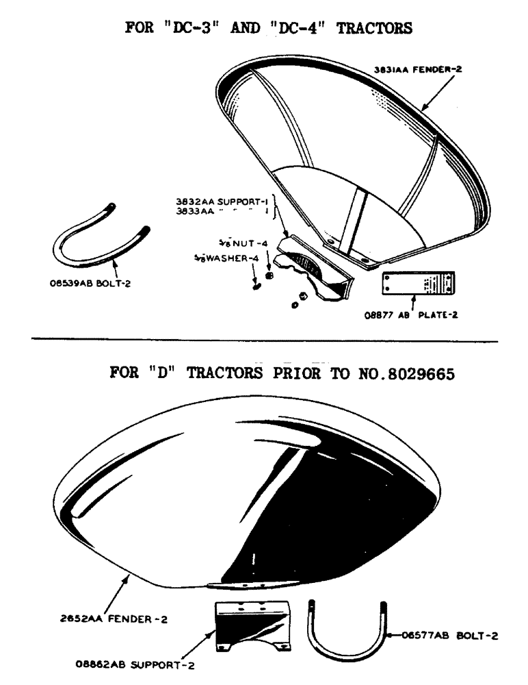 Схема запчастей Case IH DV-SERIES - (098) - REAR WHEEL FENDERS, FOR "DC-3" AND "DC-4" TRACTORS (06) - POWER TRAIN