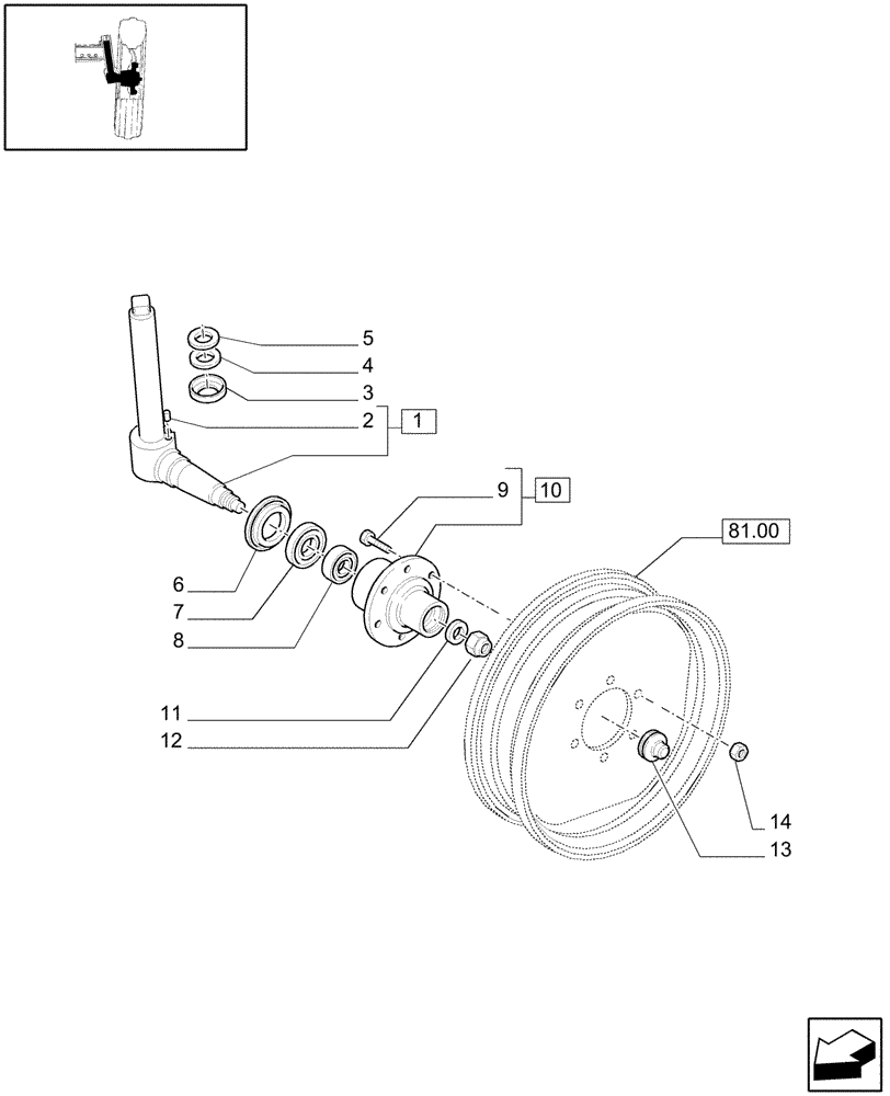 Схема запчастей Case IH JX1085C - (1.41.0[02]) - 2WD FRONT AXLE - STEERING KNUCKLE - HUB (04) - FRONT AXLE & STEERING