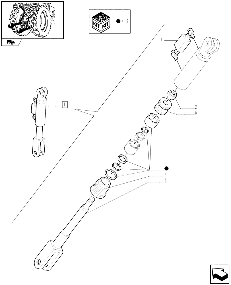 Схема запчастей Case IH FARMALL 85N - (1.89.6/02A) - HYDRAULIC RIGHT LIFTING ROD - BREAKDOWN (09) - IMPLEMENT LIFT