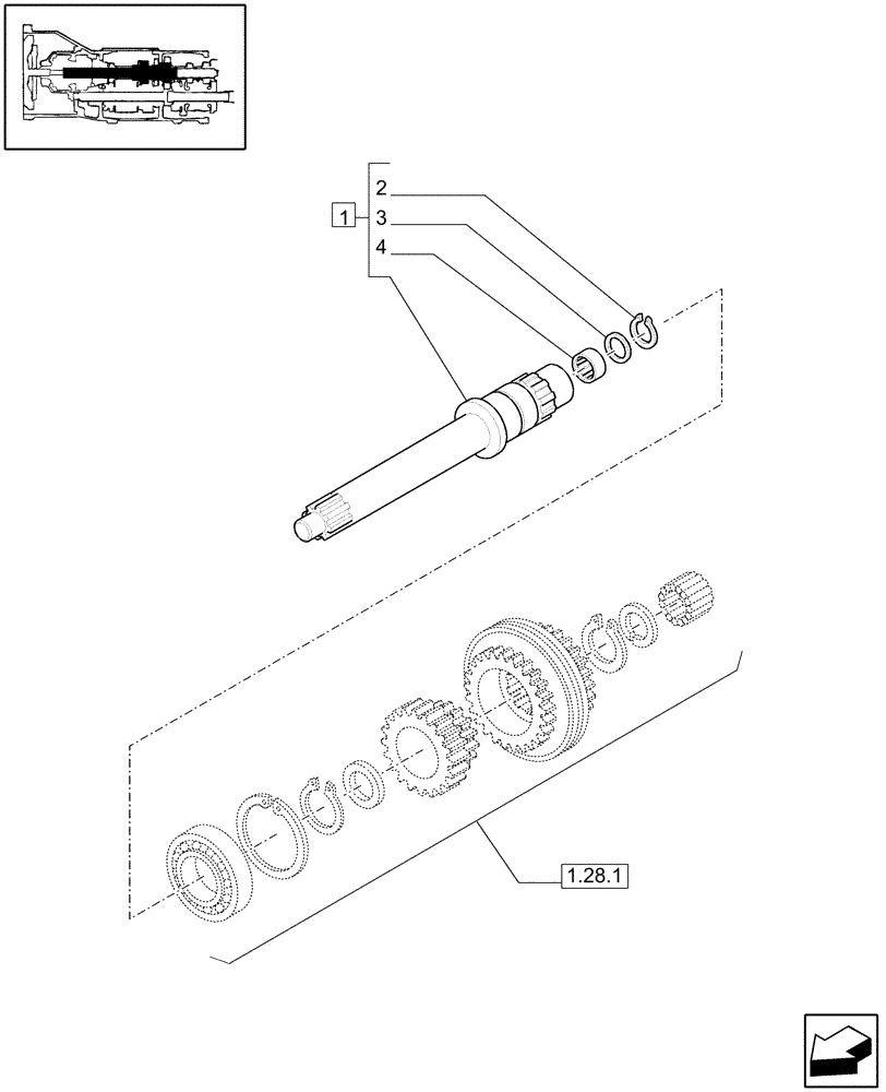 Схема запчастей Case IH JX1070C - (1.28.1/06[01]) - (VAR.275-275/1) HI-LO TRANSMISSION GEARS - CLUTCH SHAFT (03) - TRANSMISSION