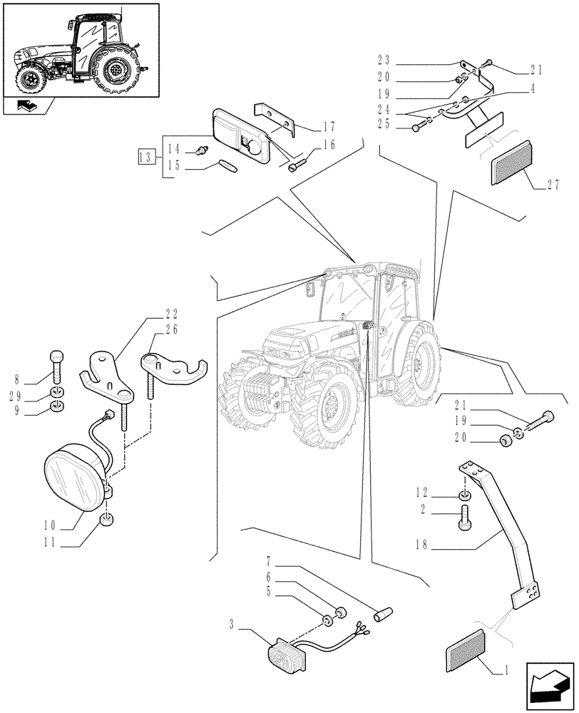 Схема запчастей Case IH FARMALL 75N - (1.92.76[02]) - WORKLAMPS, TURN INDICATOR AND REAR REFLECTOR (10) - OPERATORS PLATFORM/CAB