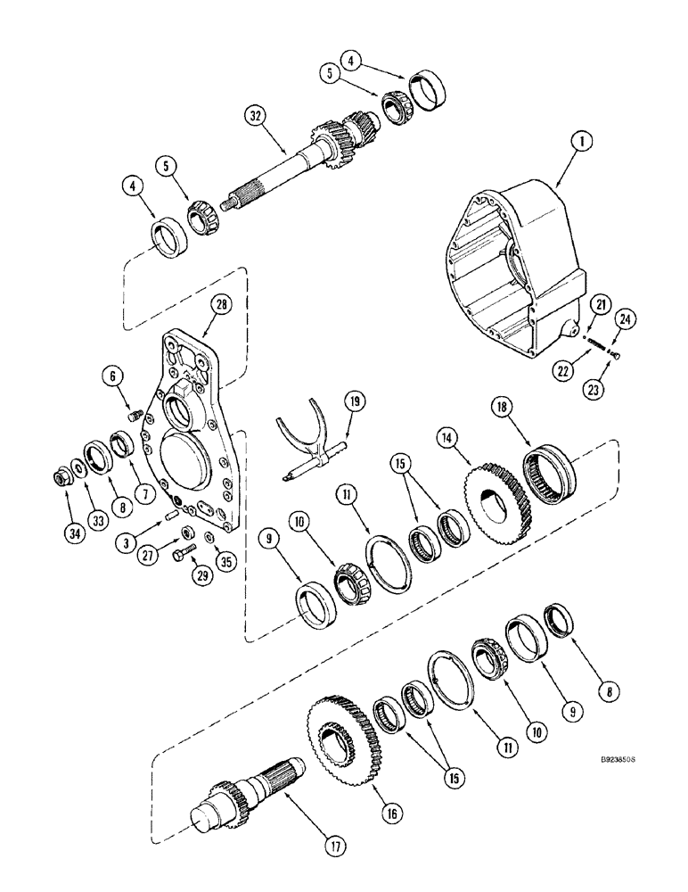 Схема запчастей Case IH 2188 - (9B-08) - ROTOR DRIVE, GEAR HOUSING (14) - ROTOR, CONCANVES & SIEVE