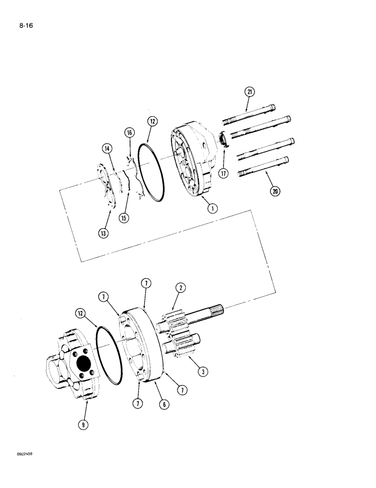 Схема запчастей Case IH 9210 - (8-016) - HYDRAULIC GEAR PUMP ASSEMBLY (08) - HYDRAULICS