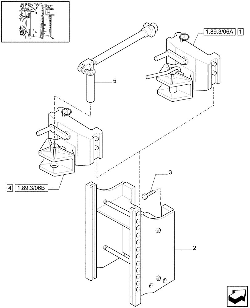 Схема запчастей Case IH JX1070C - (1.89.3/06[01]) - (VAR.897) SWIVEL HOOK FOR EEC, VERTICAL ADJUST SLIDING - C5625 (09) - IMPLEMENT LIFT