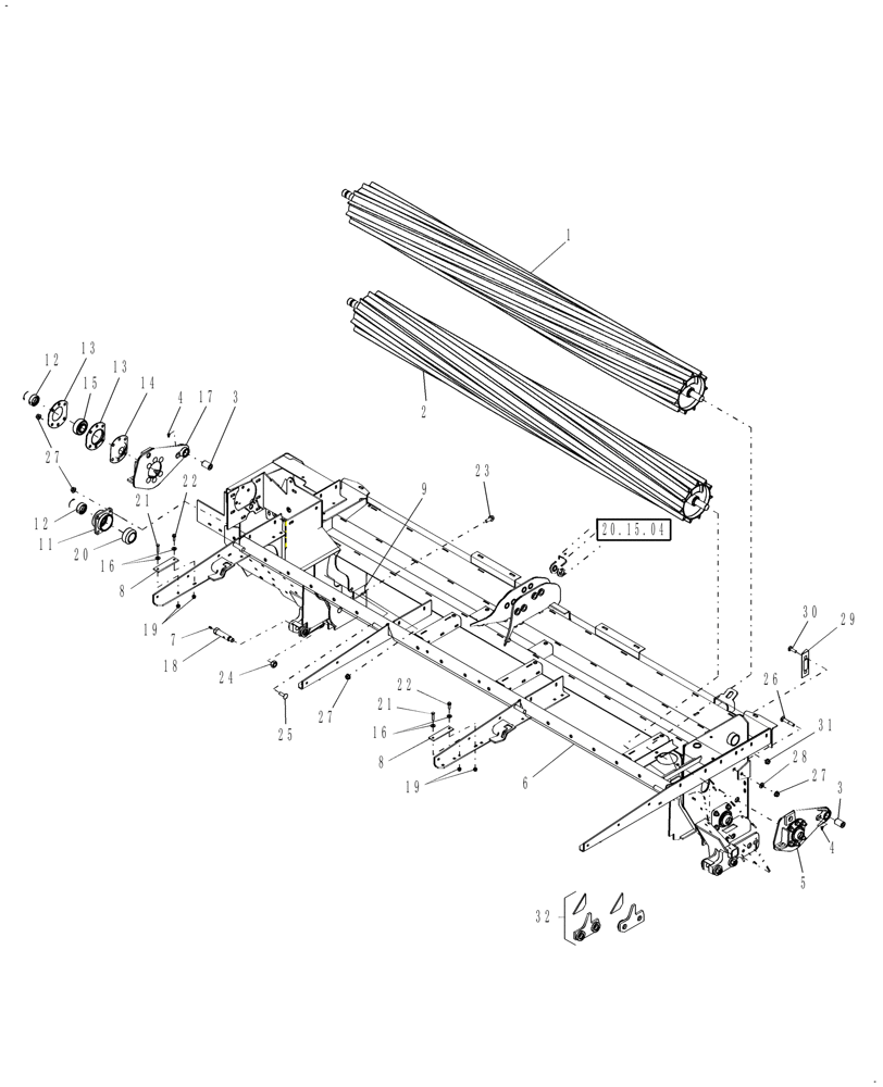 Схема запчастей Case IH RD132 - (20.15.03) - HEADER FRAME & CONDITIONING ROLLS (00) - COMPLETE MACHINE