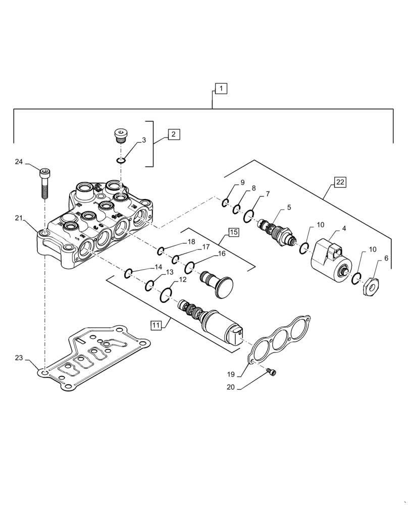 Схема запчастей Case IH MAGNUM 340 - (21.135.AQ[05]) - VALVE ASSEMBLY, TRANSMISSION CONTROL (450724A2) (21) - TRANSMISSION