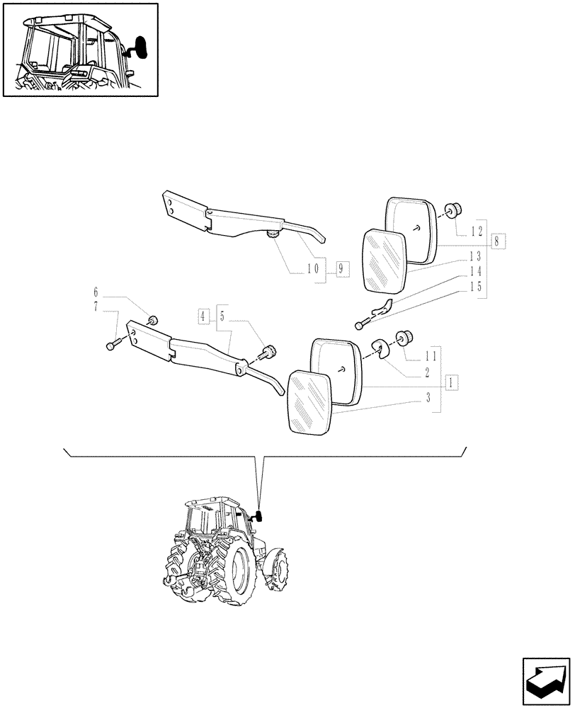 Схема запчастей Case IH MXM120 - (1.93.6/01) - (VAR.879) TELESCOPIC REAR VIEW MIRROR (10) - OPERATORS PLATFORM/CAB