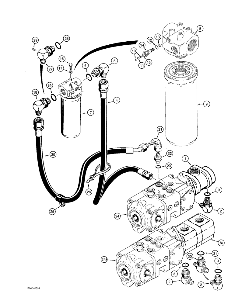 Схема запчастей Case IH 1825 - (8-02) - HYDRAULIC OIL FILTER CIRCUIT, TANDEM PUMP, EQUIPMENT PUMP, AND HYDRAULIC OIL FILTER (08) - HYDRAULICS