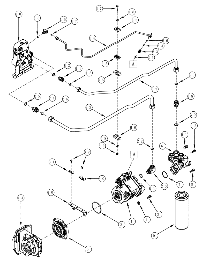 Схема запчастей Case IH MX200 - (08-04) - HYDRAULIC SYSTEM PISTON PUMP AND FILTER, HIGH FLOW CAPACITY PUMP (08) - HYDRAULICS