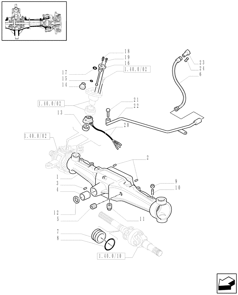 Схема запчастей Case IH MXM130 - (1.40.0/01[01]) - 4WD FRONT AXLE - BOX (04) - FRONT AXLE & STEERING